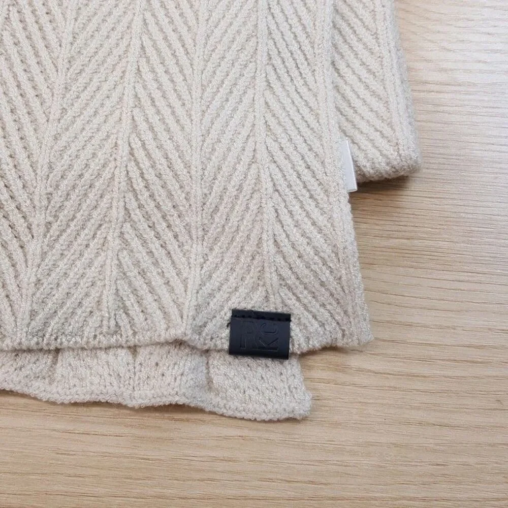 KENNETH COLE REACTION Mens Scarf Tan Herringbone Knit Logo 11x62